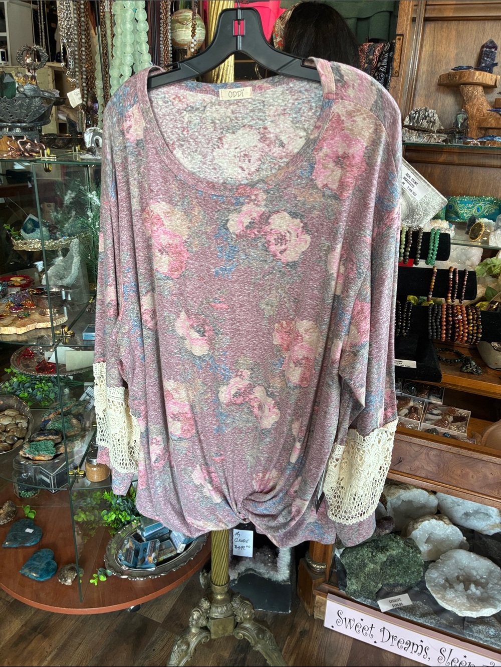 Pink Floral Crochet-Sleeve Women's Top